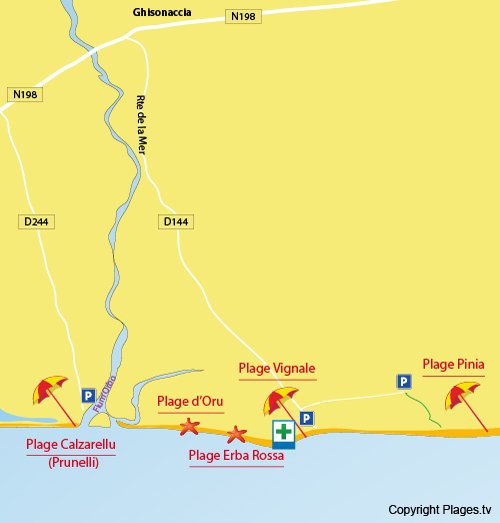 Plan de la plage de la Vignale à Ghisonaccia en Corse