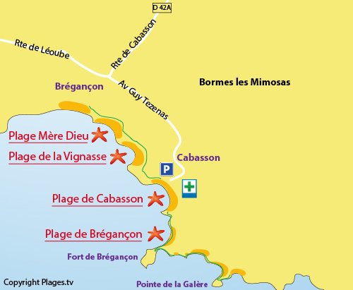 Plan de la plage de la Vignasse à Bormes les Mimosas