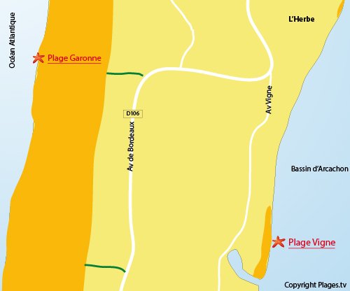 Carte de la plage de la Vigne au Cap Ferret