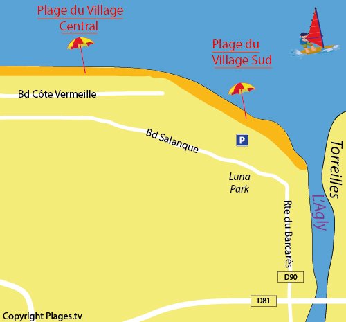 Mappa della Spiaggia del Villagio Sud a Port Barcarès