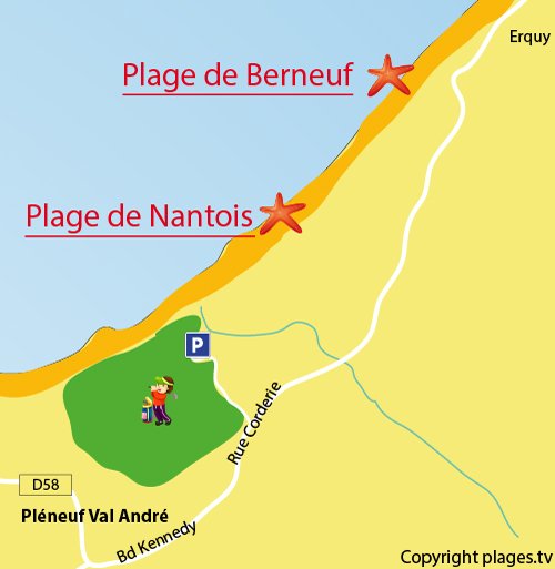 Map of Ville Berneuf Beach - Saint Pabu - Brittany