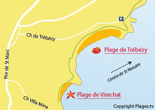 Carte de la plage de Virechat à St Nazaire