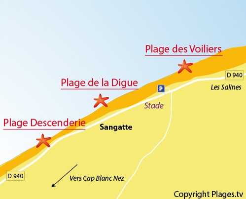 Carte de la plage des Voiliers de Sangatte