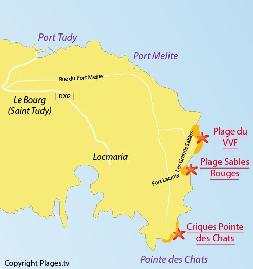 Carte de la plage du VVF sur l'ile de Groix