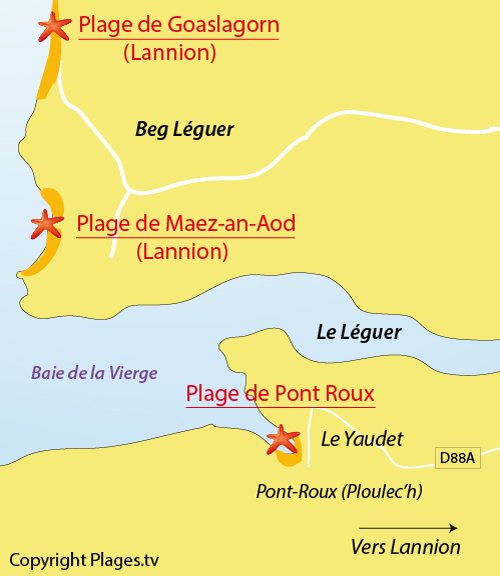 Carte de la plage du Yaudet en Bretagne (22)