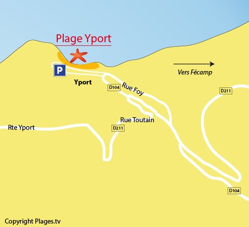 Map of Central Beach in Yport - France