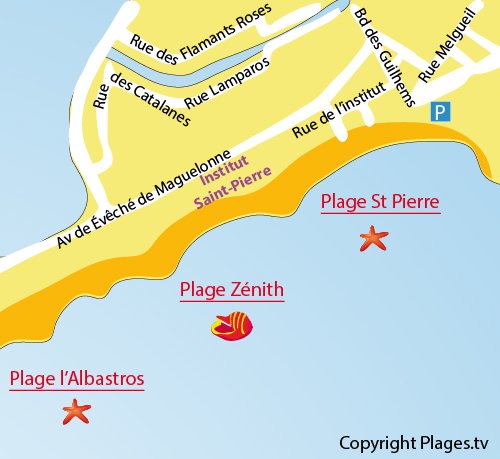 Carte de la plage du Zenith à Palavas les Flots