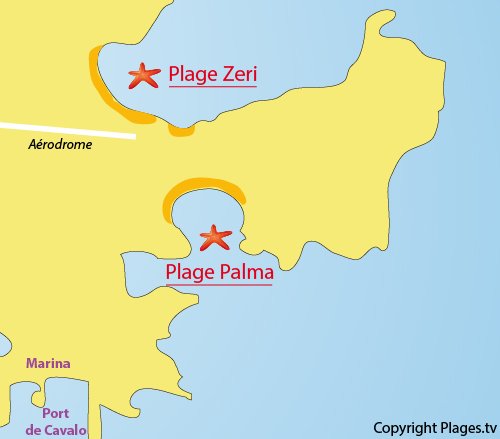 Carte de la plage de Zeri sur l'ile de Cavallo - Lavezzi