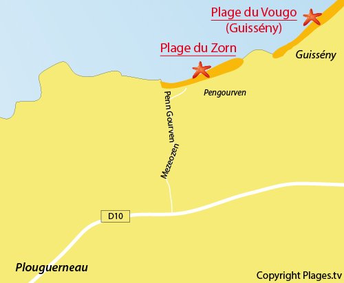 Carte de la plage du Zorn à Plouguerneau