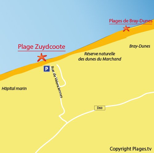 Carte de la plage centrale de Zuydcoote