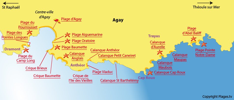 Plan des plages à Agay dans le Var