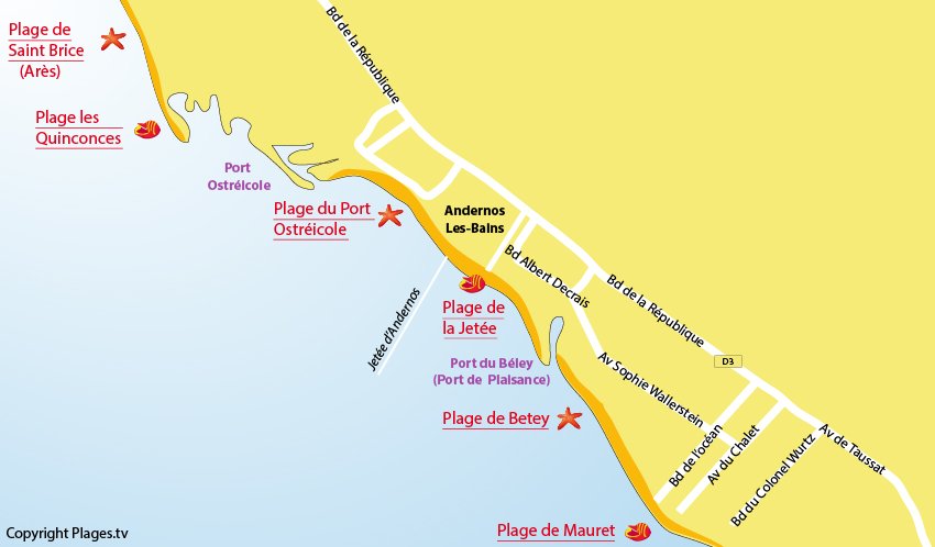 Plan des plages à Andernos les Bains