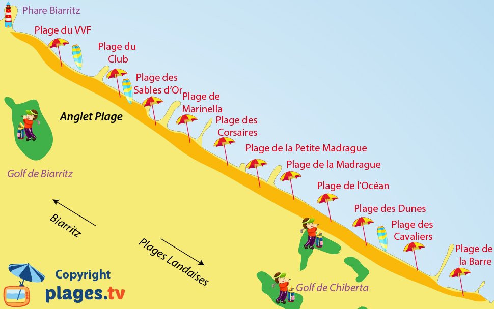 Carte des plages d'Anglet