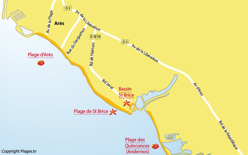 Plan des plages d'Arès