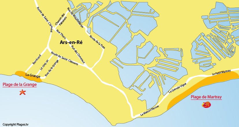 Plan des plages à Ars en Ré