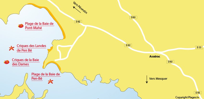 Carte des plages d'Assérac 44