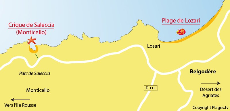 Carte des plages de Belgodère en Corse