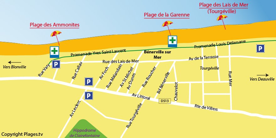 Plan des plages de Bénerville dans le Calvados à proximité de Deauville