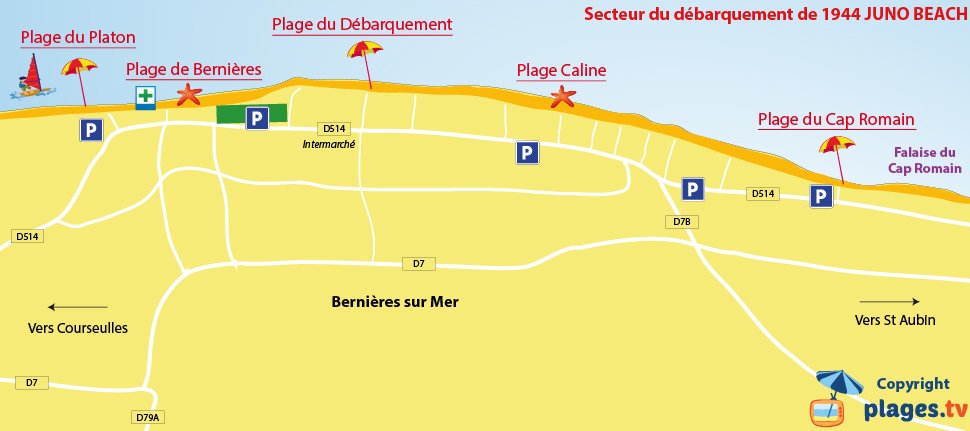 Carte des plages de Bernières sur Mer