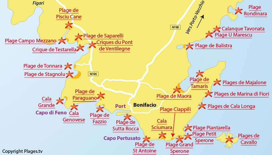 Plan des plages de Bonifacio