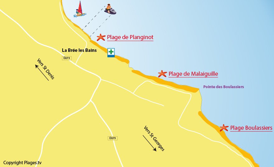 Plan des plages de La Brée les Bains sur l'ile d'Oléron