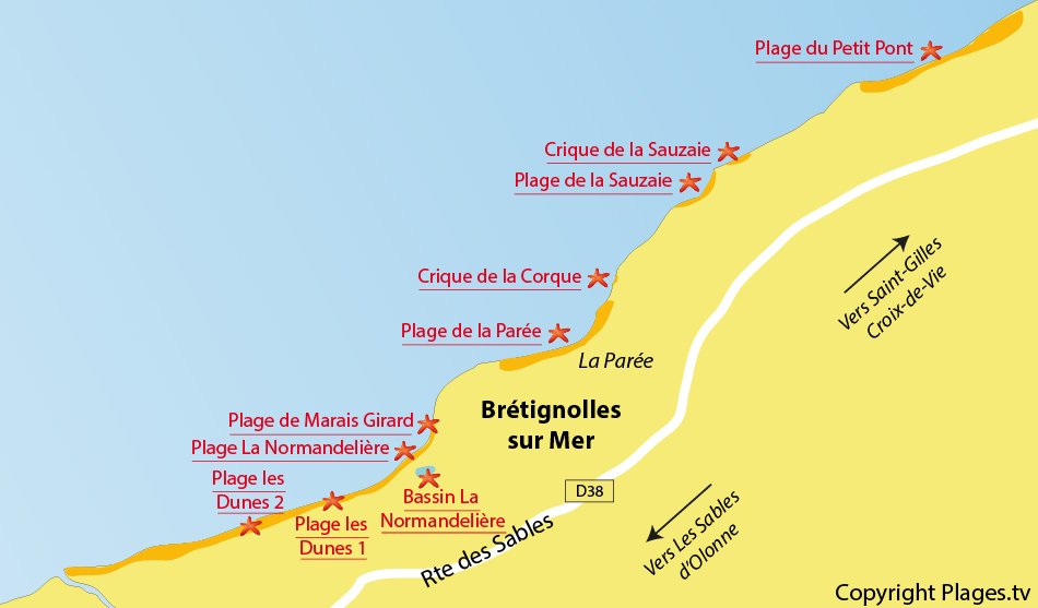 Plan des plages de Brétignolles sur Mer