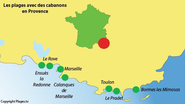 Mappa capanni da pesca in provenza in Francia