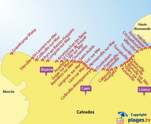 Map of Calvados beaches and seaside destinations