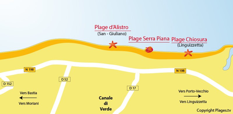 Plan des plages de Canale di Verde en Corse