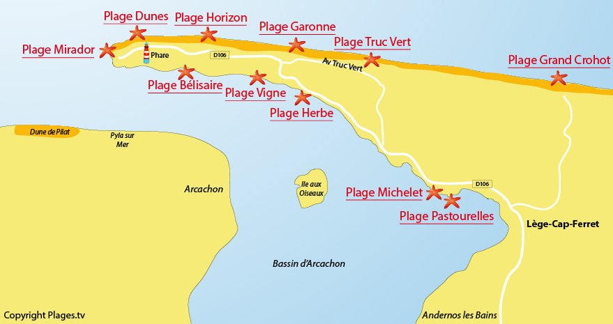 Plan des plages du Cap Ferret