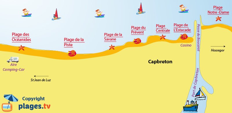 Carte des plages à Capbreton dans les Landes