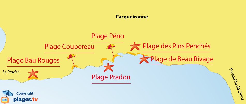 Carte des plages de Carqueiranne