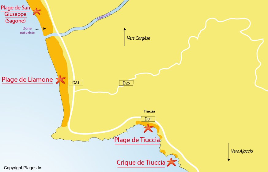 Plan des plages de Casaglione en Corse