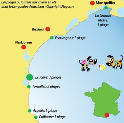 Mappa spiagge per cani in Francia - Languedoc Roussillon