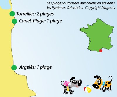 Carte des plages autorisées aux chiens dans les Pyrénées Orientales (66)