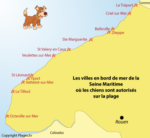 Carte des plages et des stations balnéaires de la Seine Maritime (Normandie)