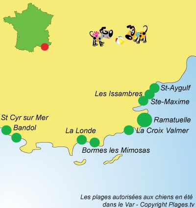 Carte des plages pour les chiens dans le Var