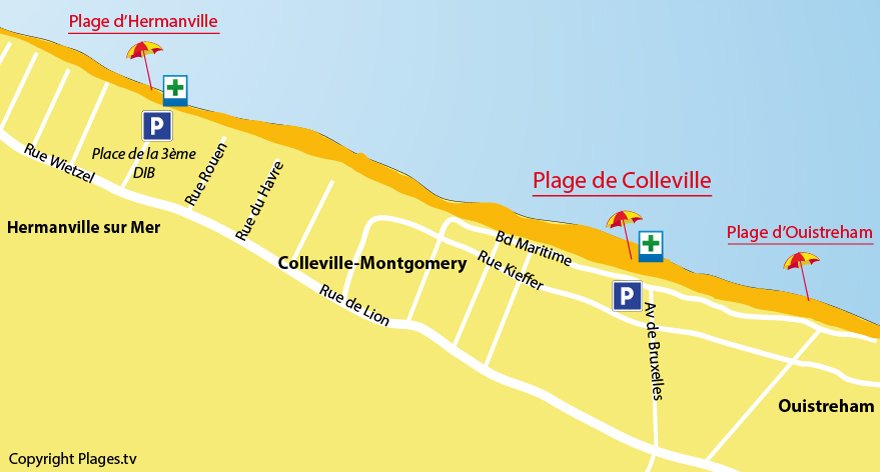 Plan des plages de Colleville-Montgomery dans le Calvados