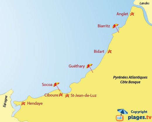 Carte des plages de la Côte Basque