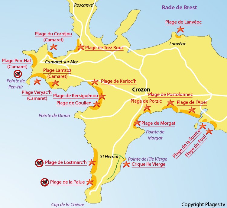 Carte des plages de Crozon