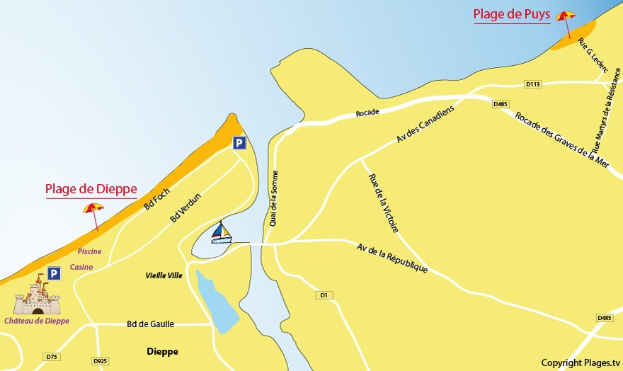 Plan des plages à Dieppe