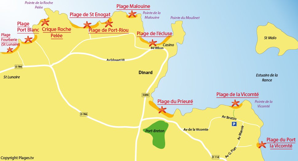 Plan des plages de Dinard en Bretagne