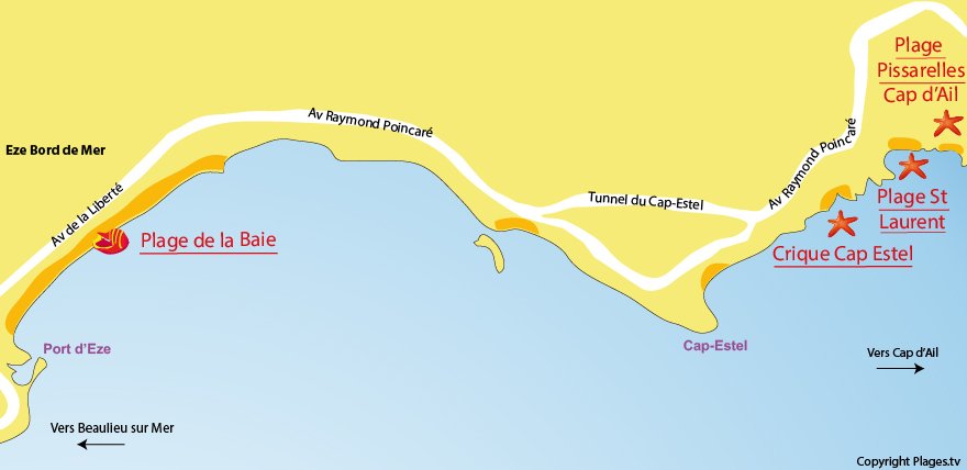 Plan des plages à Eze