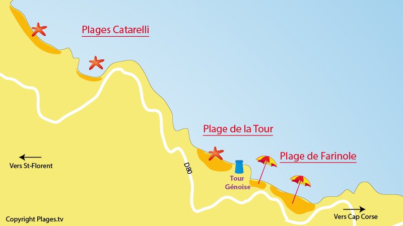 Carte de la plage de Farinole en Corse