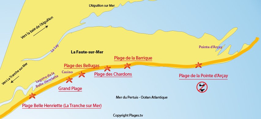 Plan des plages de La Faute sur Mer