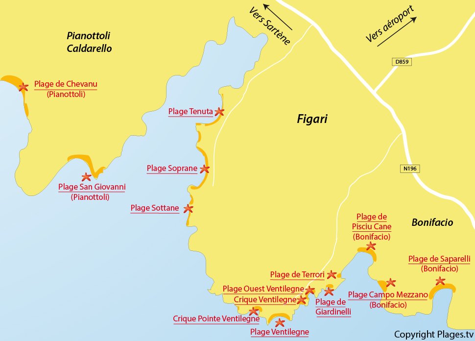 Plan des plages de Figari - Corse