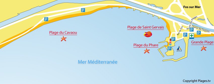 Carte des plages de Fos sur Mer