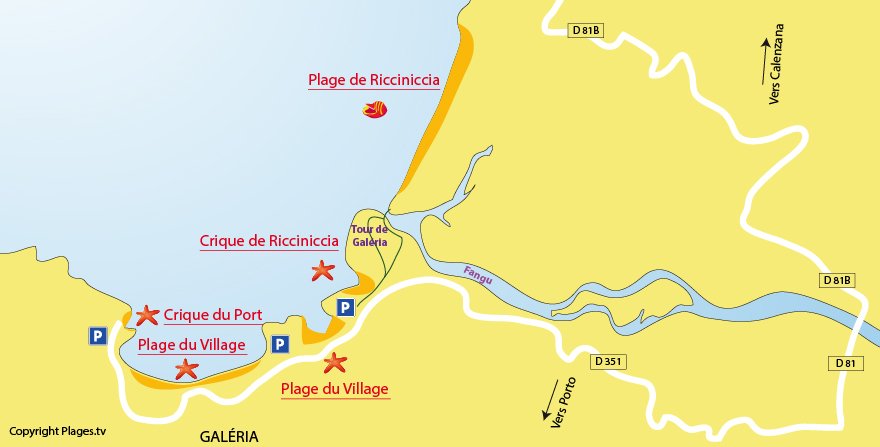 Plan des plages de Galéria en Corse