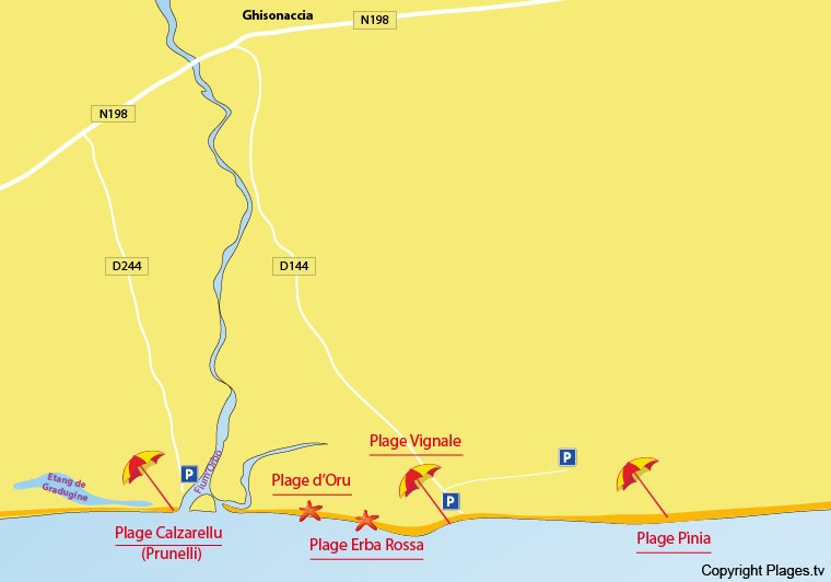 Carte des plages de Ghisonaccia en Corse