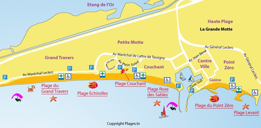 Plan des plages de la Grande Motte